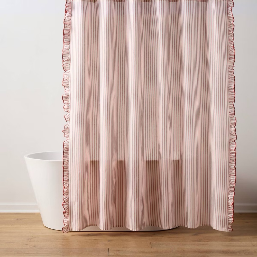 Americana nwt Striped Ruffle Shower Curtain Red - Threshold